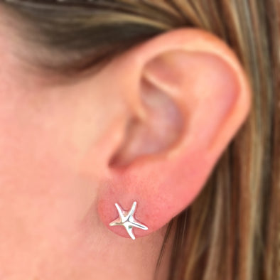Shining Star Starfish Beachy Earrings in Sterling Silver