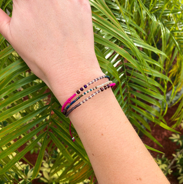 Handmade Multi Strand Beaded Bracelet in Haute Pink