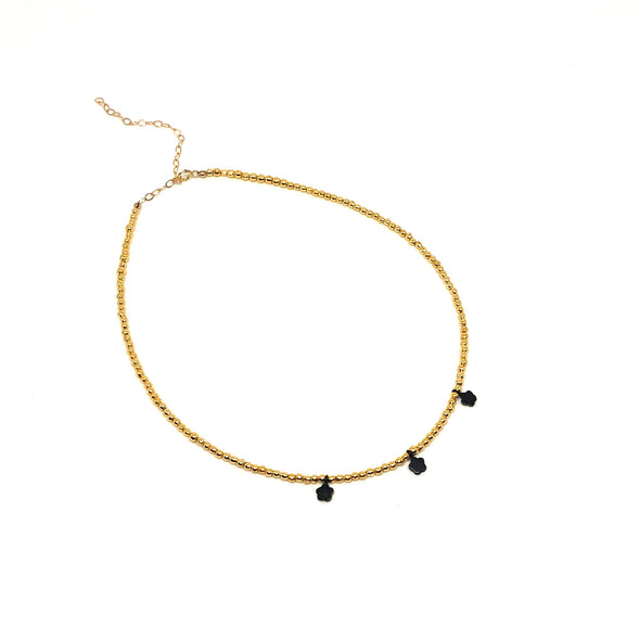 Three Flower Choker Necklace in 14k Gold Over Sterling Silver