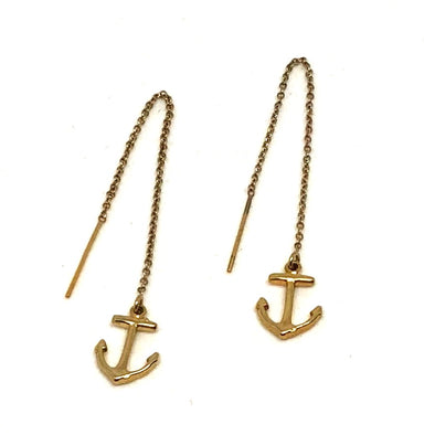 Adorable Anchor Threader Drop Earrings in 14k Plate Over Sterling Silver