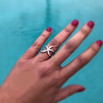 Starfish Ring in Sterling Silver Plated Finish