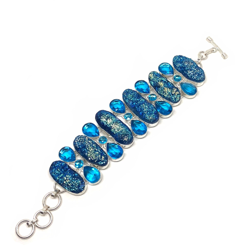 Midnight Titanium Druzy and Crisp Caribbean Blue Apolite Bracelet in S ...