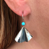 Flutter Turquoise Hammered Drop Earrings with Dark Accent in Sterling Silver